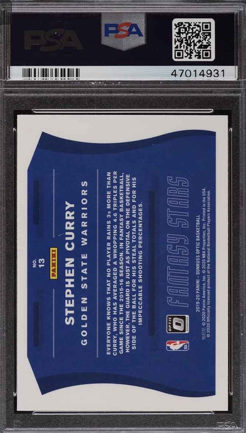 Graded 2019 Panini Donruss Optic Stephen Curry #13 Fantasy Stars Basketball Card PSA 10 Gem Mint