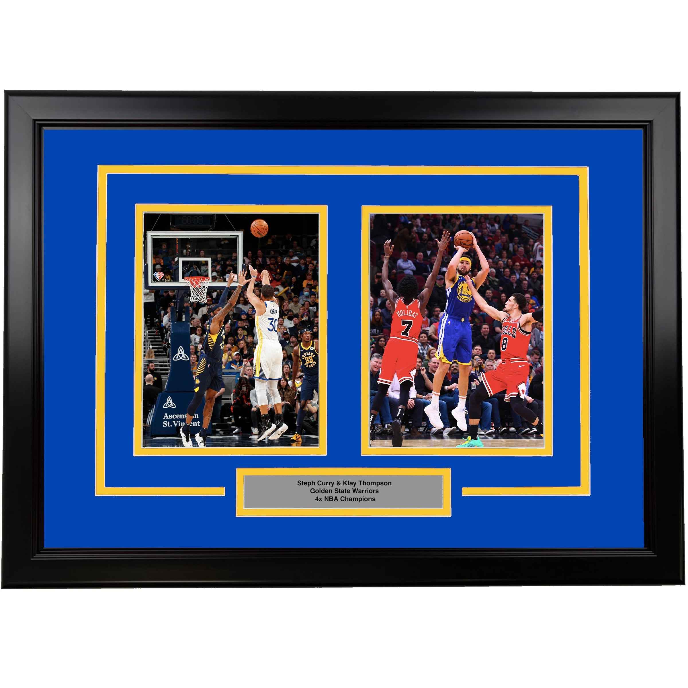 Framed Steph Curry and Klay Thompson Golden State Warriors 17x23 Dual Basketball Photo