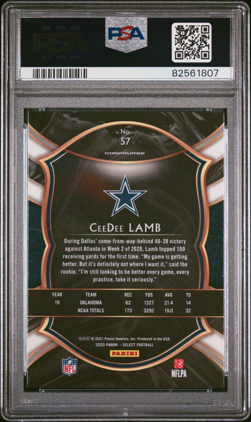 Graded 2020 Panini Select CeeDee Lamb #57 Rookie RC Football Card PSA 10 Gem Mint