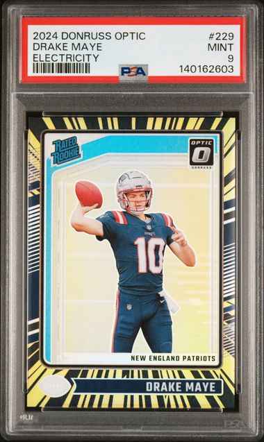 Graded 2024 Panini Donruss Optic Drake Maye #229 /75 Electricity Rookie RC Football Card PSA 9 Mint