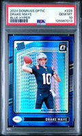 Graded 2024 Panini Donruss Optic Drake Maye #229 Blue Hyper Rookie RC Football Card PSA 10 Gem Mint