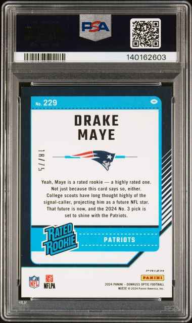 Graded 2024 Panini Donruss Optic Drake Maye #229 /75 Electricity Rookie RC Football Card PSA 9 Mint