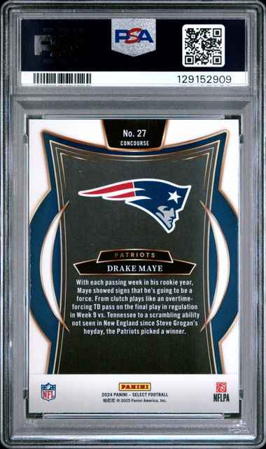 Graded 2024 Panini Select Drake Maye #27 Rookie RC Football Card PSA 9 Mint