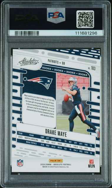Graded 2024 Panini Absolute Drake Maye #103 Green Foil Rookie RC Football Card PSA 10 Gem Mint