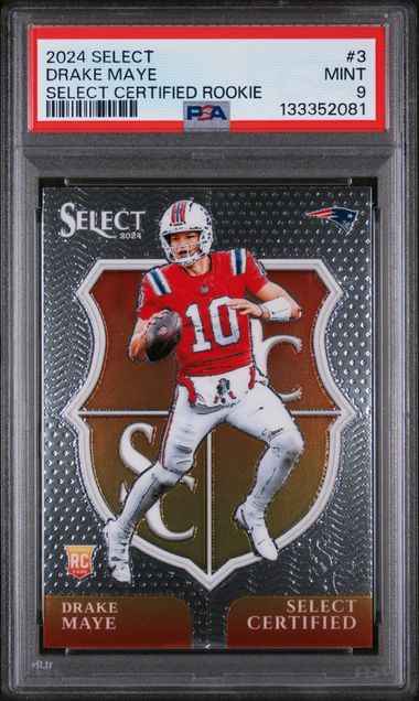 Graded 2024 Select Select Certified Rookie Drake Maye #3 Rookie RC Football Card PSA 9 Mint
