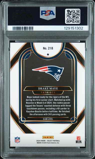 Graded 2024 Panini Select Drake Maye #218 Rookie RC Football Card PSA 9 Mint