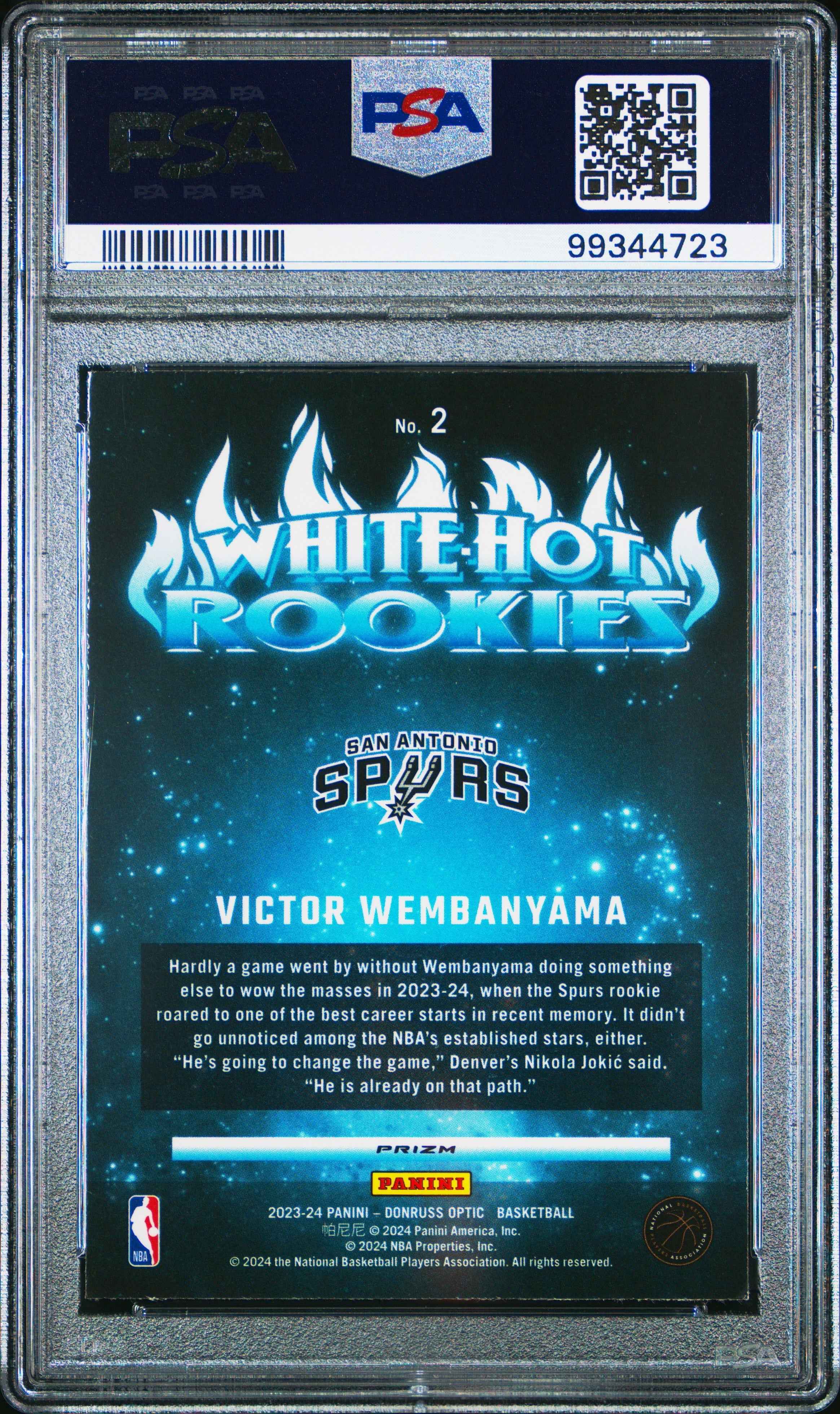 Graded 2023 Panini Donruss Optic Victor Wembanyama #2 White Hot Rookies Holo Rookie RC Basketball Card PSA 10 Gem Mint