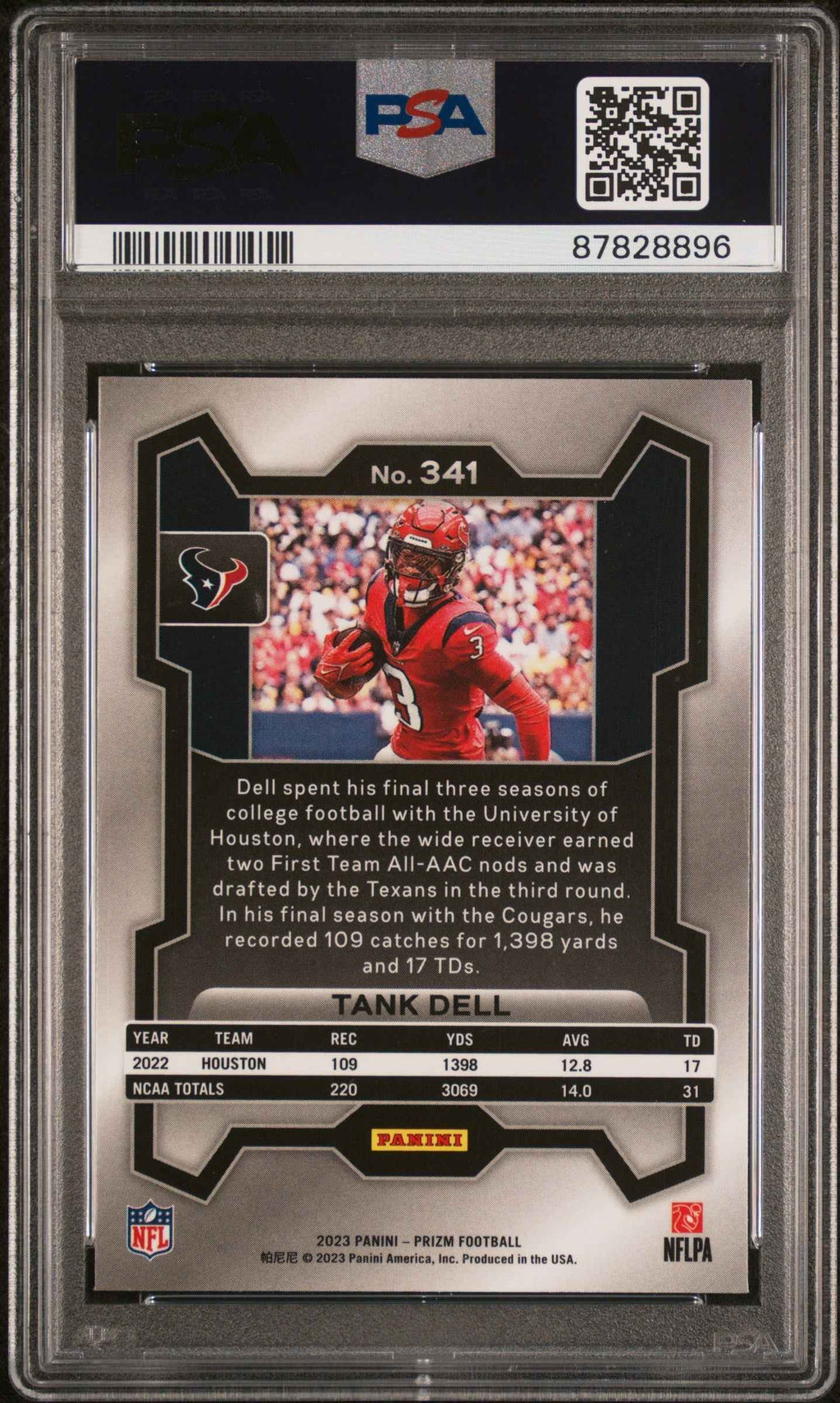 Graded 2023 Panini Prizm Tank Dell #341 Rookie RC Football Card PSA 10 Gem Mint