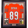 Framed Autographed/Signed Mike Ditka 35x39 Chicago Orange Football Jersey JSA COA