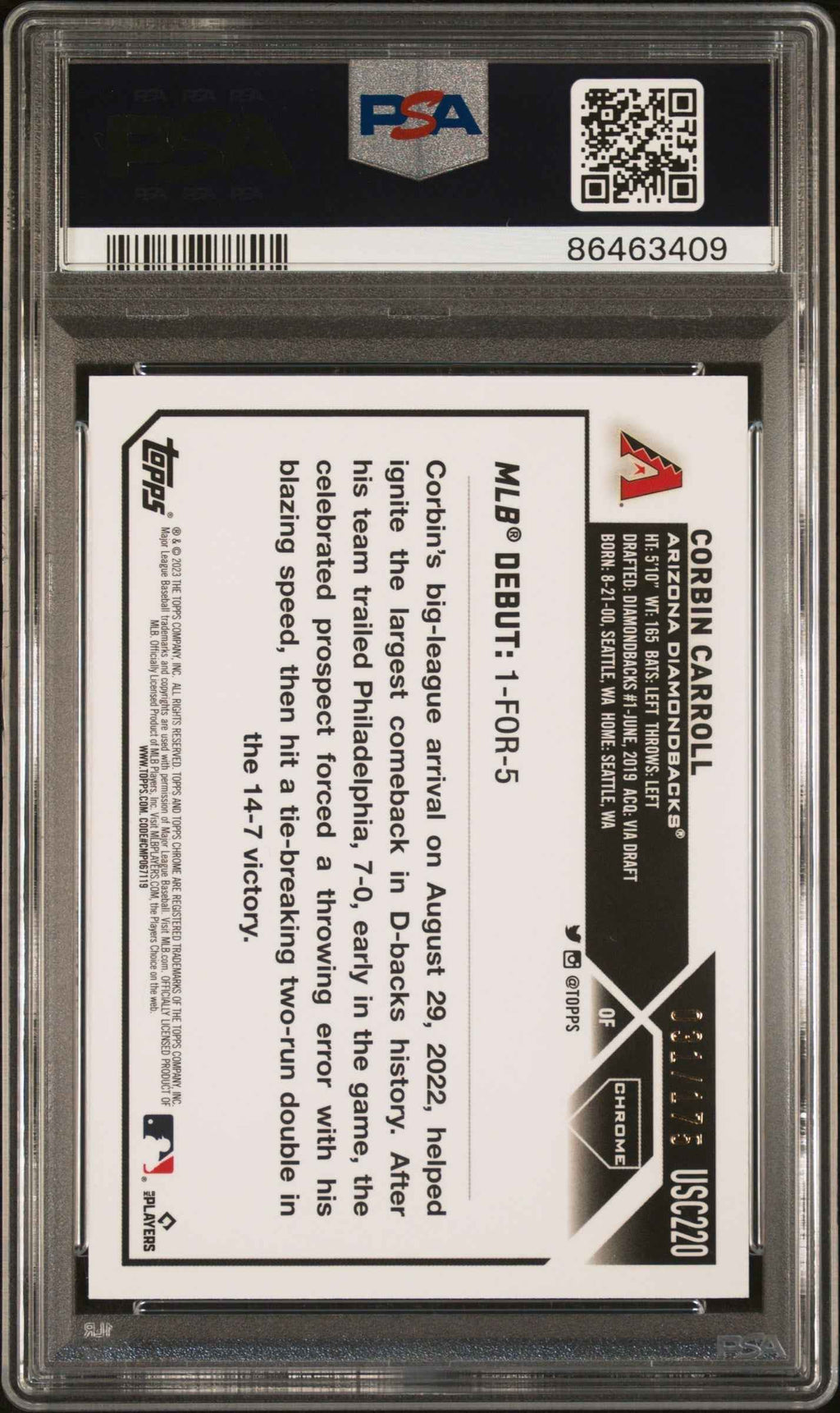 Graded 2023 Topps Chrome Update Corbin Carroll #USC220 Aqua/Blue Lava Lamp #/175 Rookie RC Baseball Card PSA 10 Gem Mint