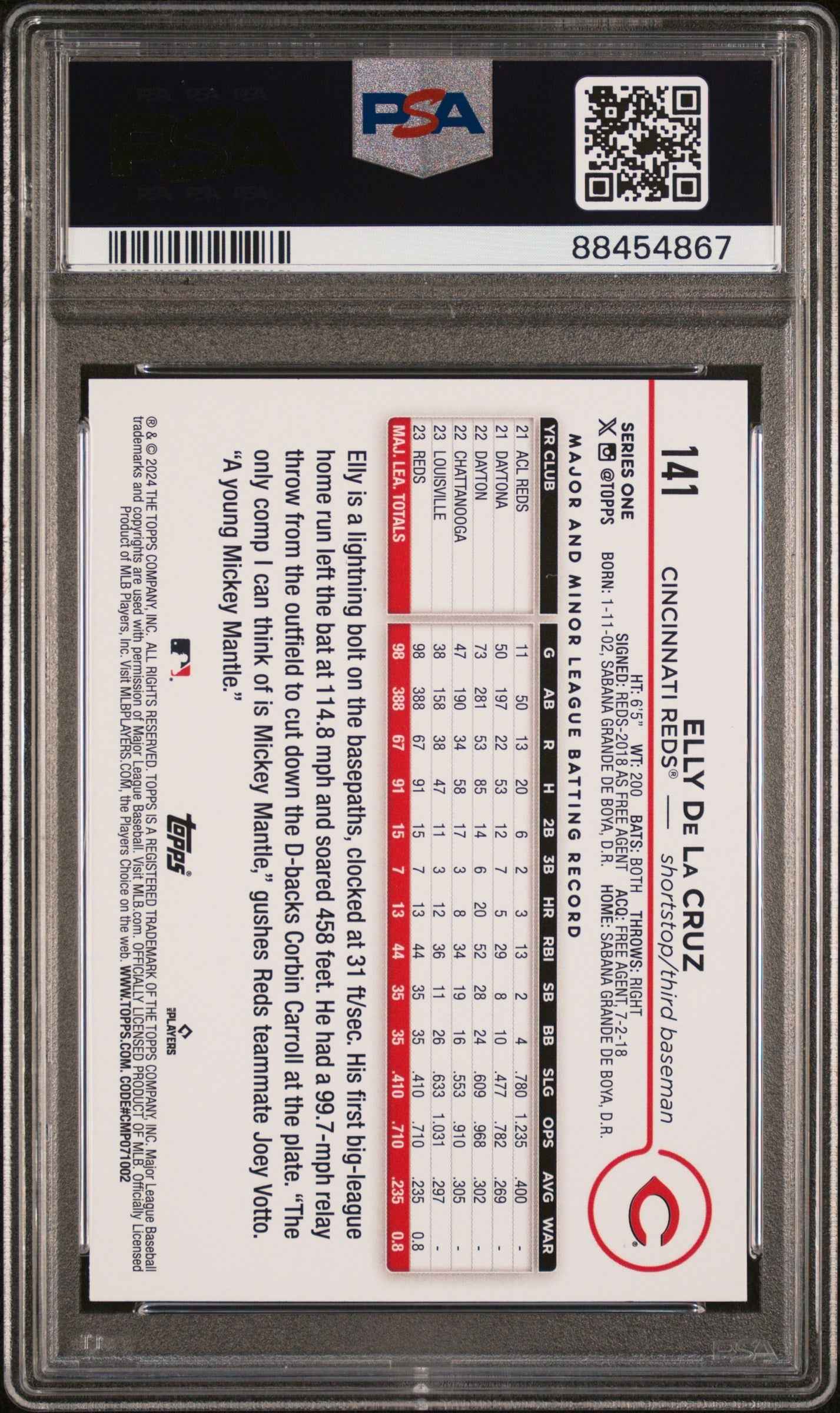 Graded 2024 Topps Elly De La Cruz #141 Rookie RC Baseball Card PSA 10 Gem Mint