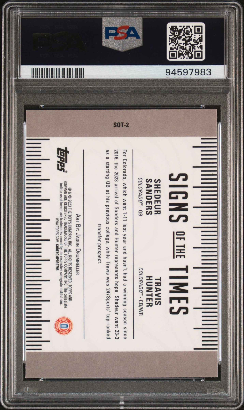 Graded 2023 Topps Bowman U Best Travis Hunter/Shedeur Sanders #SOT2 Signs of the Times Speckle Rookie RC Football Card PSA 10 Gem Mint