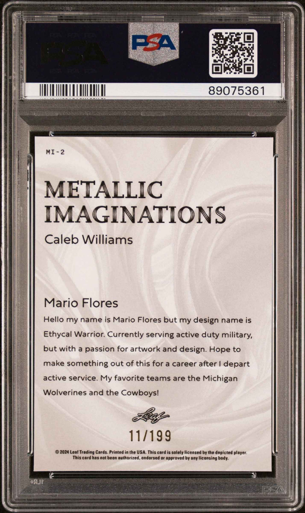 Graded 2024 Leaf Caleb Williams #MI2 Metallic Imaginations Red #/199 Rookie RC Football Card PSA 10 Gem Mint