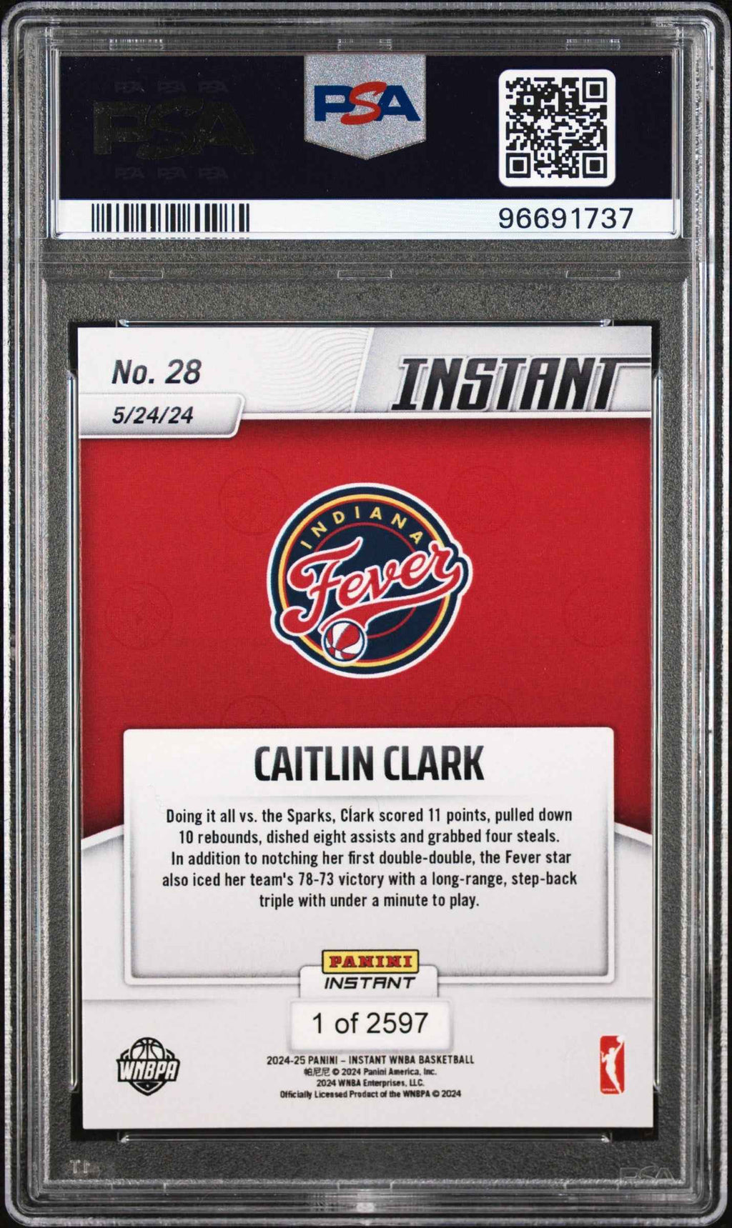 Graded 2024 Panini Instant WNBA Caitlin Clark #28 Rookie RC Basketball Card PSA 8 Near Mint