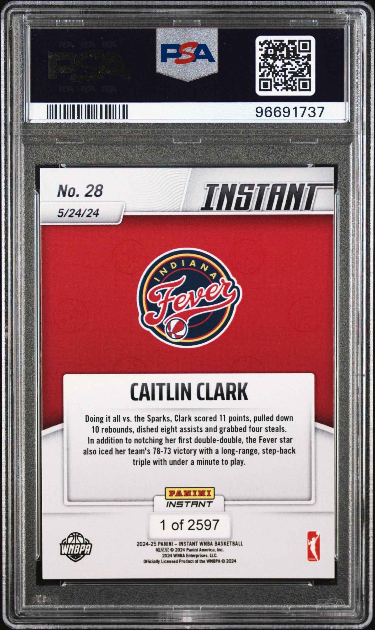 Graded 2024 Panini Instant WNBA Caitlin Clark #28 Rookie RC Basketball Card PSA 8 Near Mint