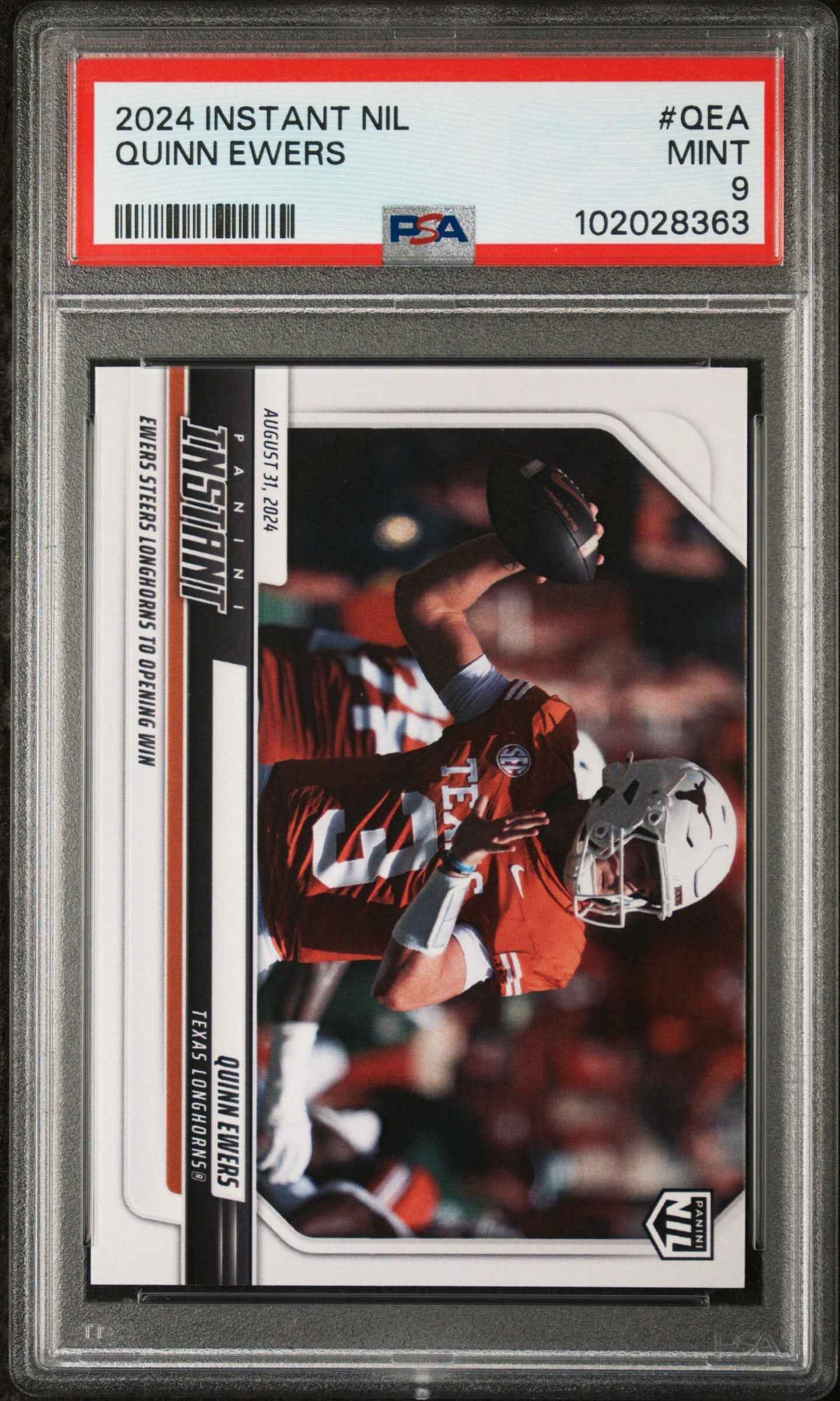 Graded 2024 Panini Instant NIL Quinn Ewers #QEA Rookie RC Football Card PSA 9 Mint