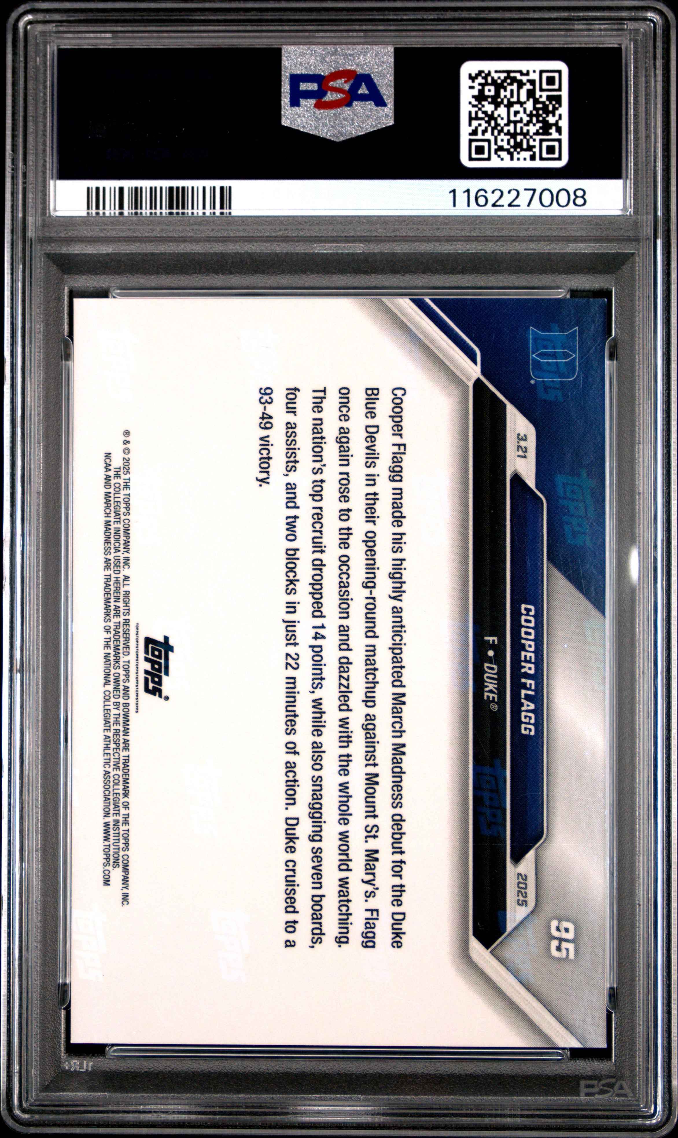 Graded 2024 Topps Bowman U Now Cooper Flagg #95 Blue /49 Rookie RC Basketball Card PSA 9 Mint