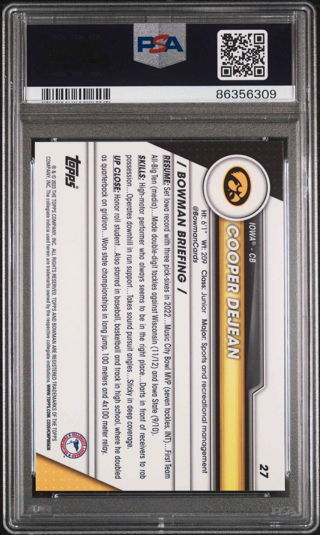 Graded 2023 Topps Bowman U Chrome Cooper DeJean #27 Xfractor Rookie RC Football Card PSA 10 Gem Mint