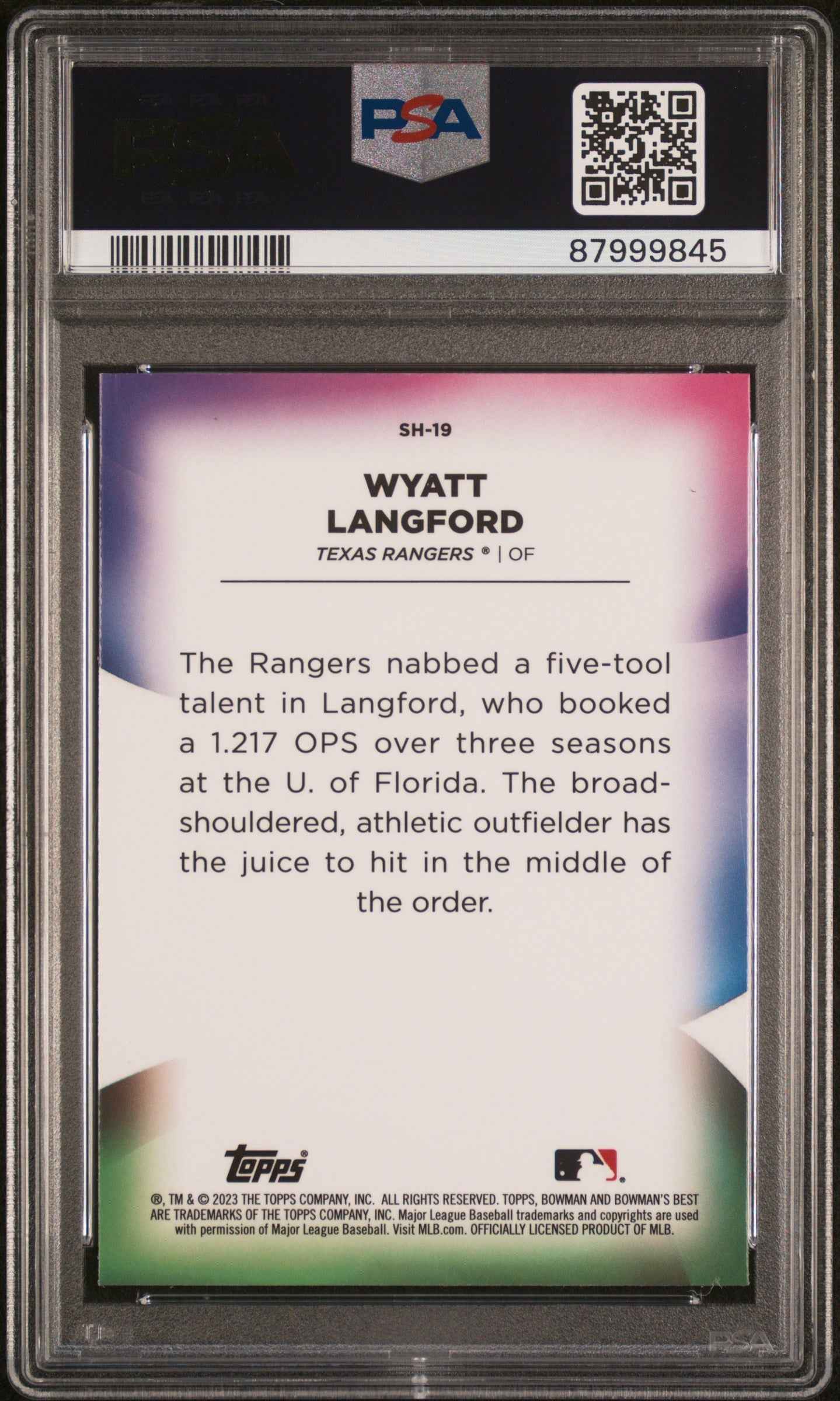 Graded 2023 Topps Bowmans Best Wyatt Langford #SH19 Shellacked Rookie RC Baseball Card PSA 10 Gem Mint