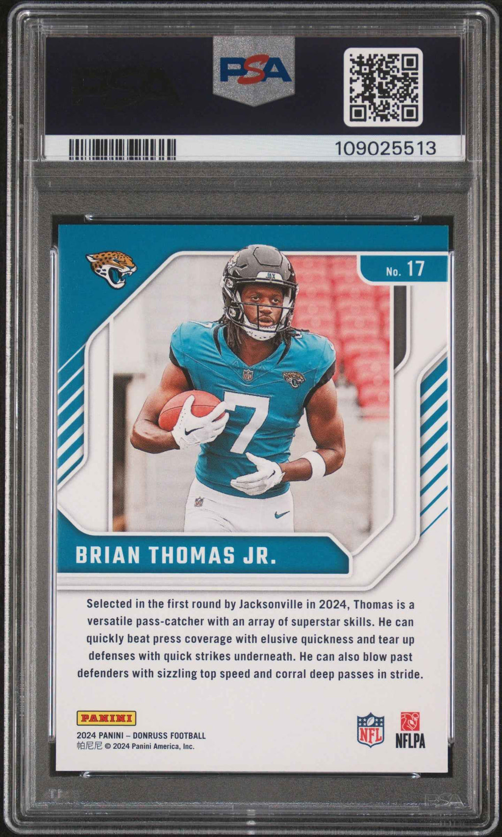 Graded 2024 Panini Donruss Brian Thomas Jr #17 The Elite Series Rookies Rookie RC Football Card PSA 10 Gem Mint