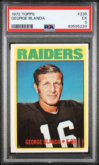 Graded 1972 Topps George Blanda #235 Football Card PSA 5 Excellent