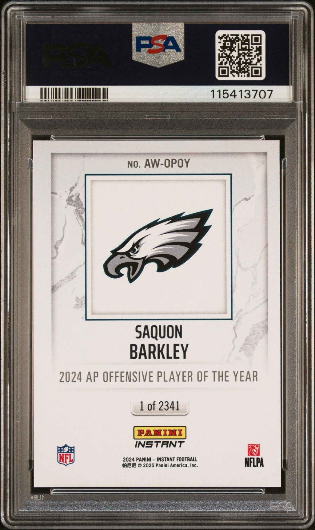 Graded 2024 Panini Instant NFL Saquon Barkley #OPOY Award Winners Football Card PSA 10 Gem Mint
