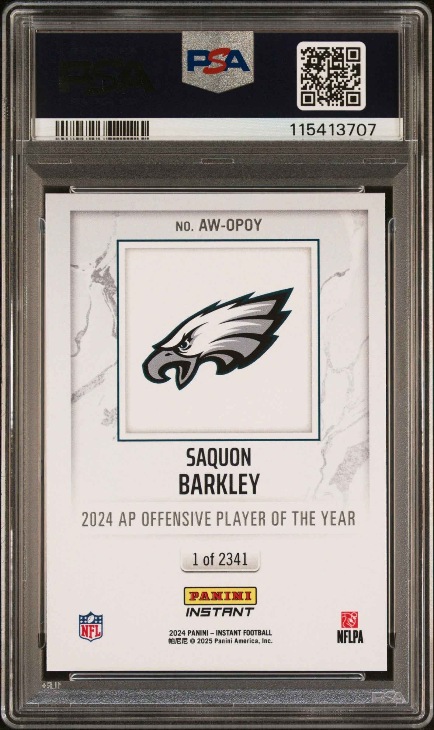 Graded 2024 Panini Instant NFL Saquon Barkley #OPOY Award Winners Football Card PSA 10 Gem Mint