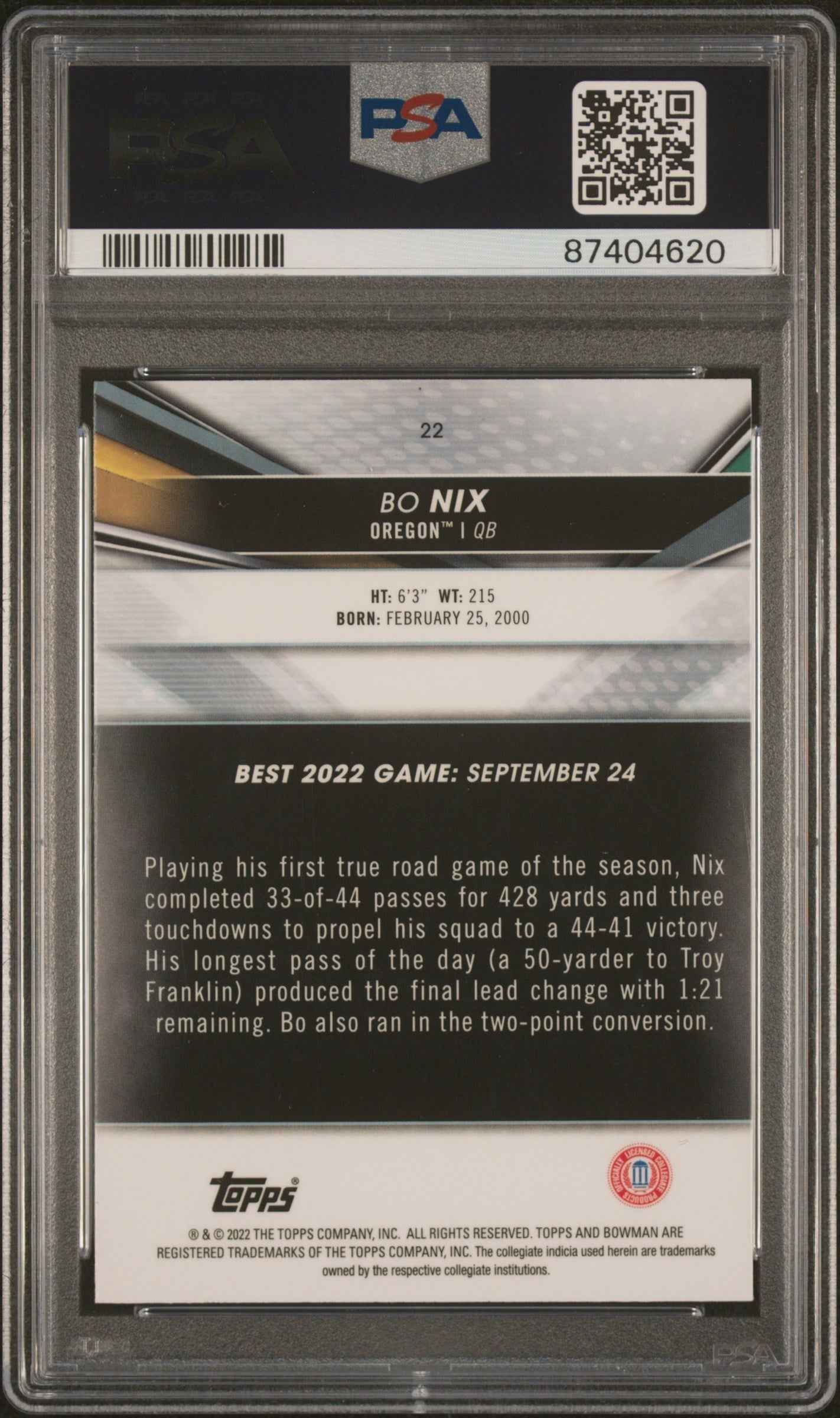 Graded 2022 Topps Bowmans Best University Bo Nix #22 Rookie RC Football Card PSA 10 Gem Mint