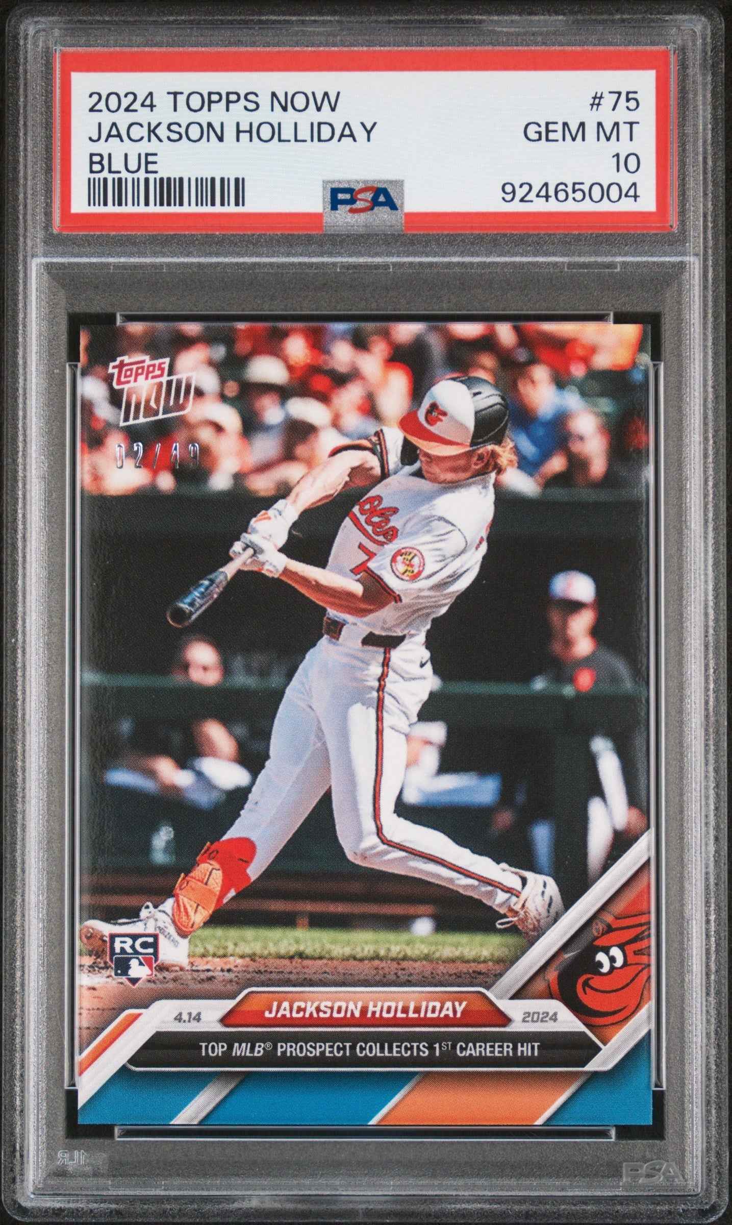 Graded 2024 Topps Now Jackson Holliday #75 Blue #/49 Rookie RC Baseball Card PSA 10 Gem Mint