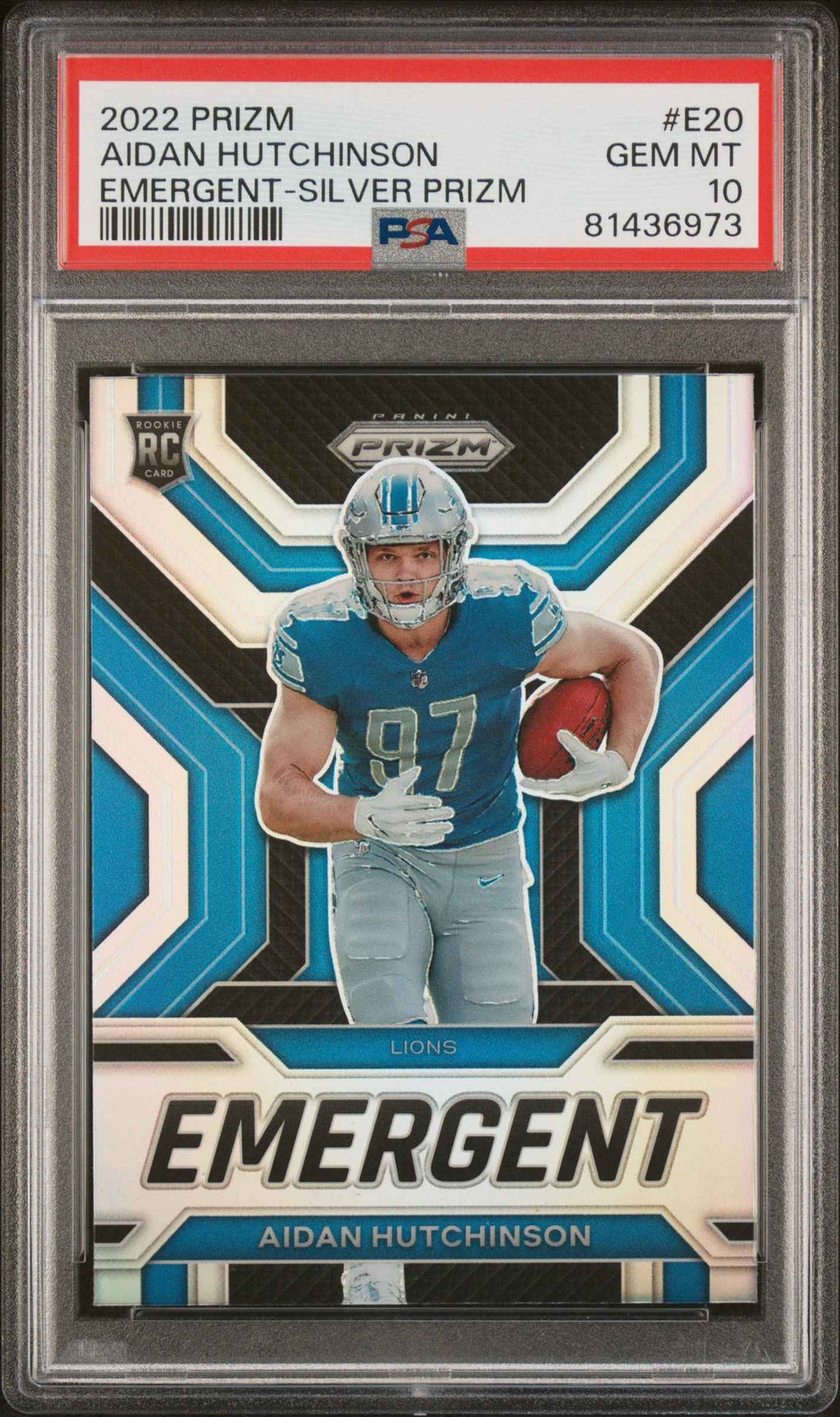 Graded 2022 Panini Prizm Aidan Hutchinson #E20 Emergent Silver Prizm Rookie RC Football Card PSA 10