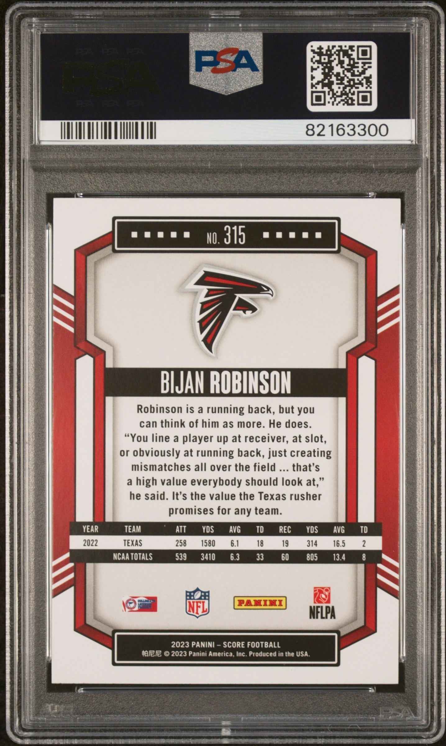 Graded 2023 Panini Score Bijan Robinson #315 Rookie RC Football Card PSA 10 Gem Mint