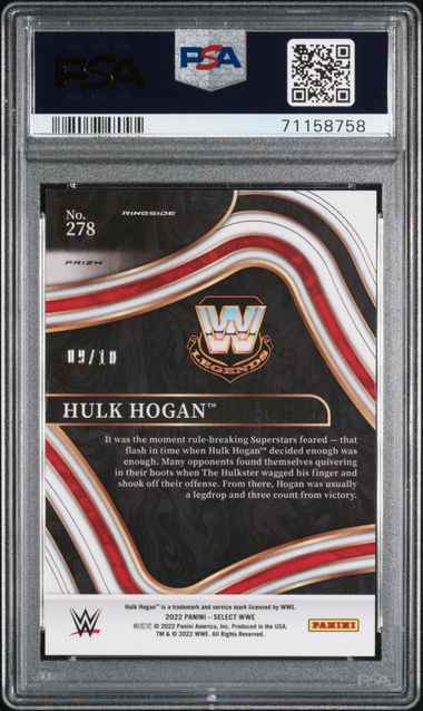 Graded 2022 Panini Select WWE Hulk Hogan #278 /10 Gold Flash Prizm Wrestling Card PSA 9 Mint