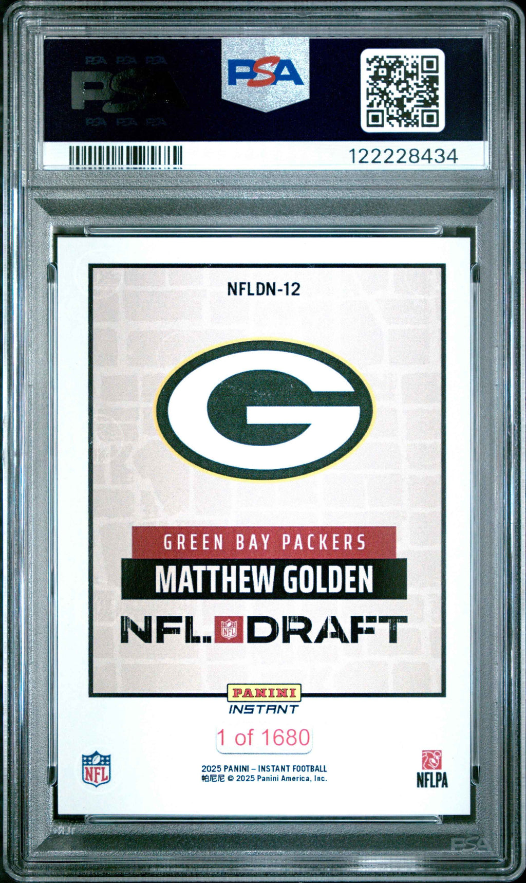 Graded 2025 Panini Instant Matthew Golden #NFLDN12 NFL Draft Night Rookie RC Football Card PSA 9 Mint
