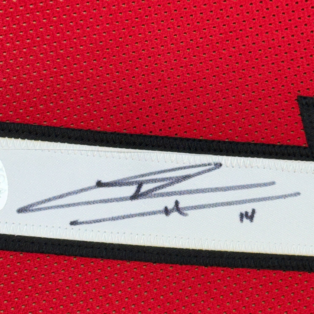 Framed Autographed/Signed Tyler Herro 35x39 Miami Red Basketball Jersey JSA COA