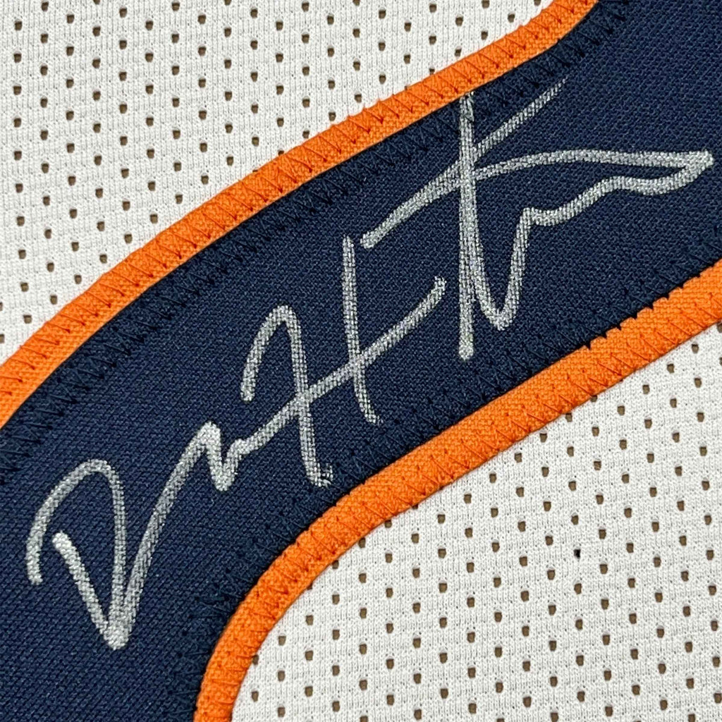 Framed Autographed/Signed Devin Hester 35x39 Chicago White Football Jersey JSA COA