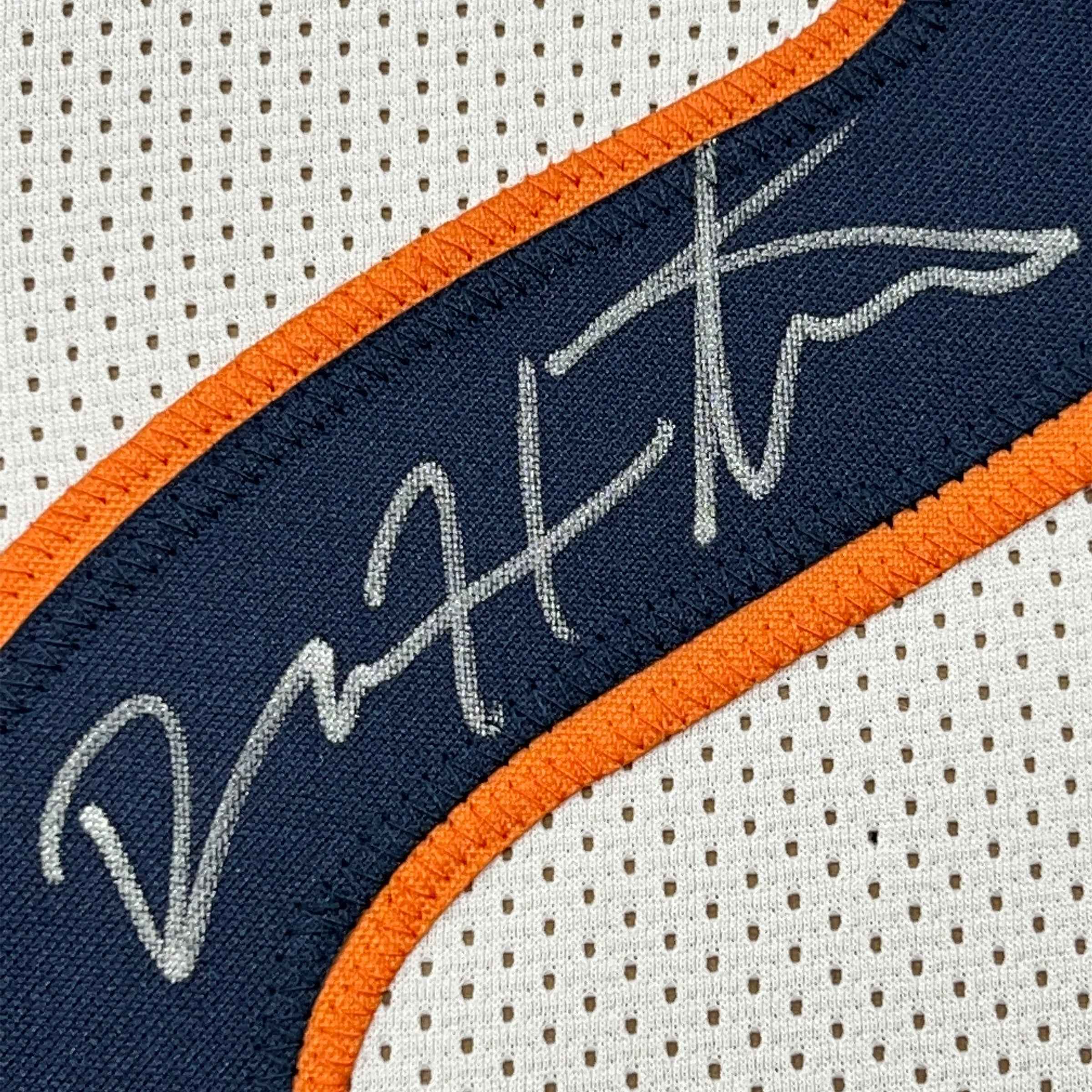 Framed Autographed/Signed Devin Hester 35x39 Chicago White Football Jersey JSA COA
