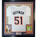 Framed Autographed/Signed Trevor Hoffman 35x39 San Diego Pinstripe Baseball Jersey Beckett BAS COA