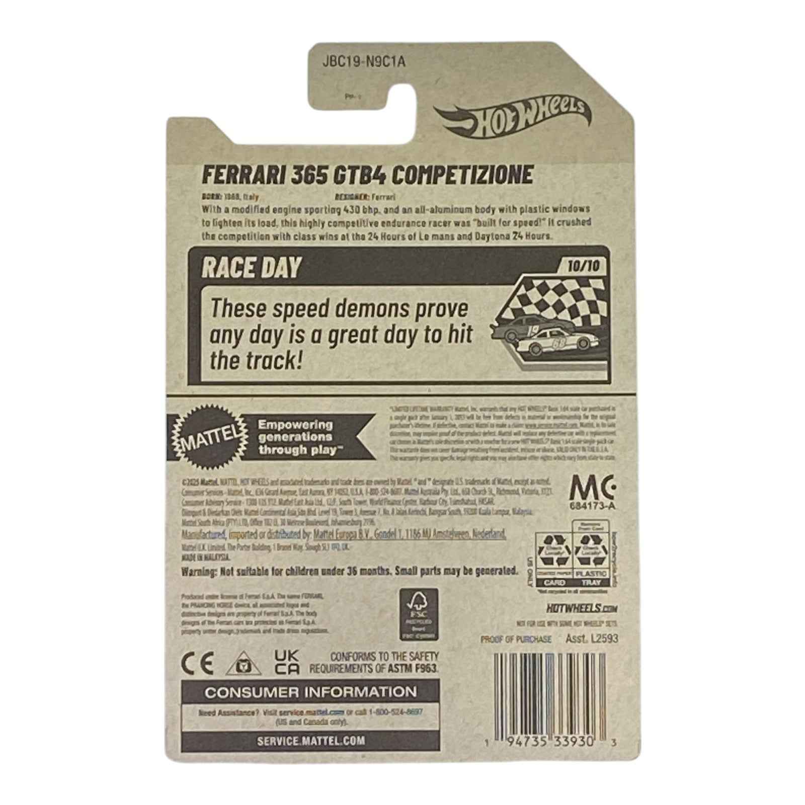 Hot Wheels Ferrari 365 GTB4 Competizione - Race Day Series 10/10