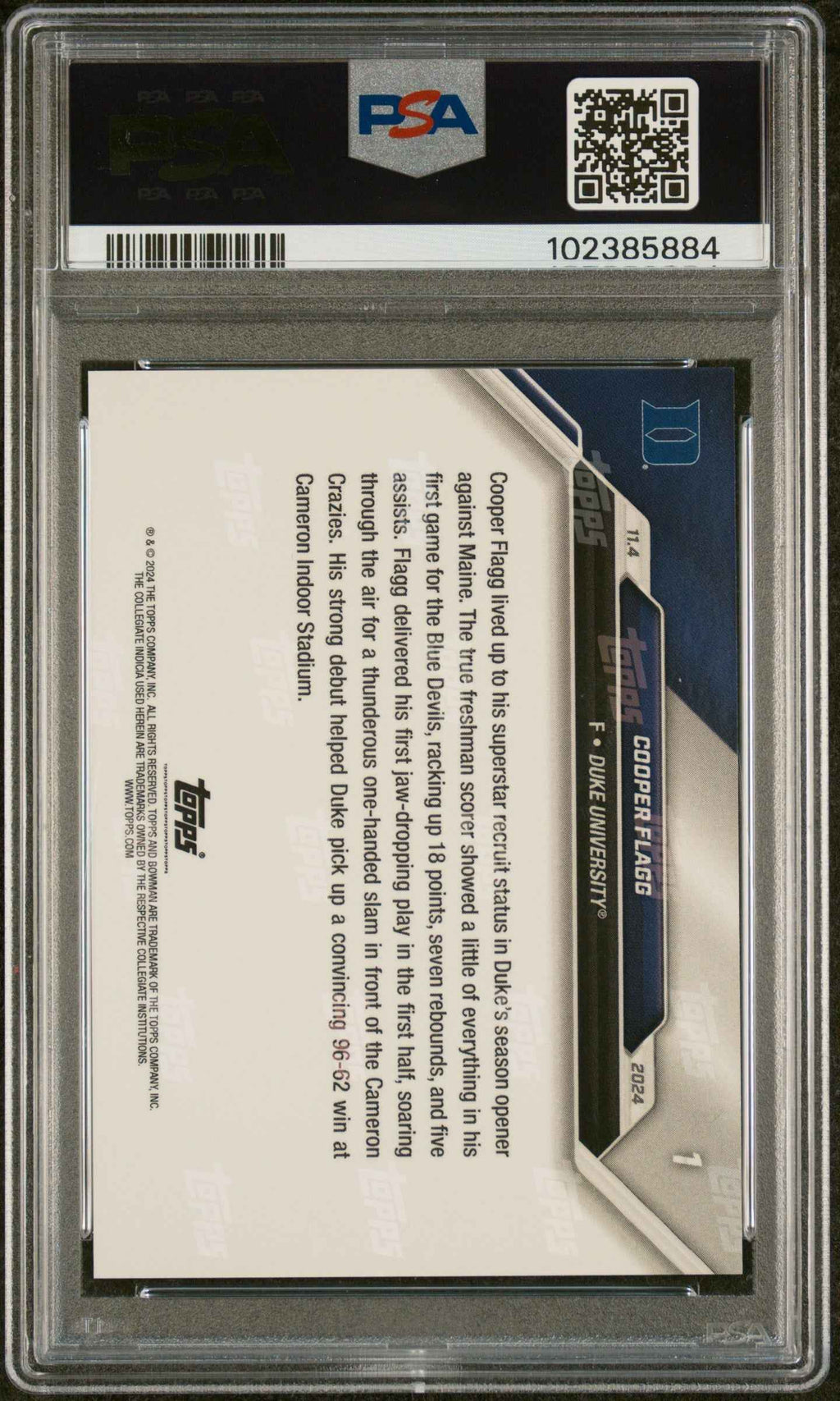 Graded 2024 Topps Bowman U Now Cooper Flagg #1 Superstar Recruit Makes Debut With Duke Rookie RC Basketball Card PSA 10 Gem Mint