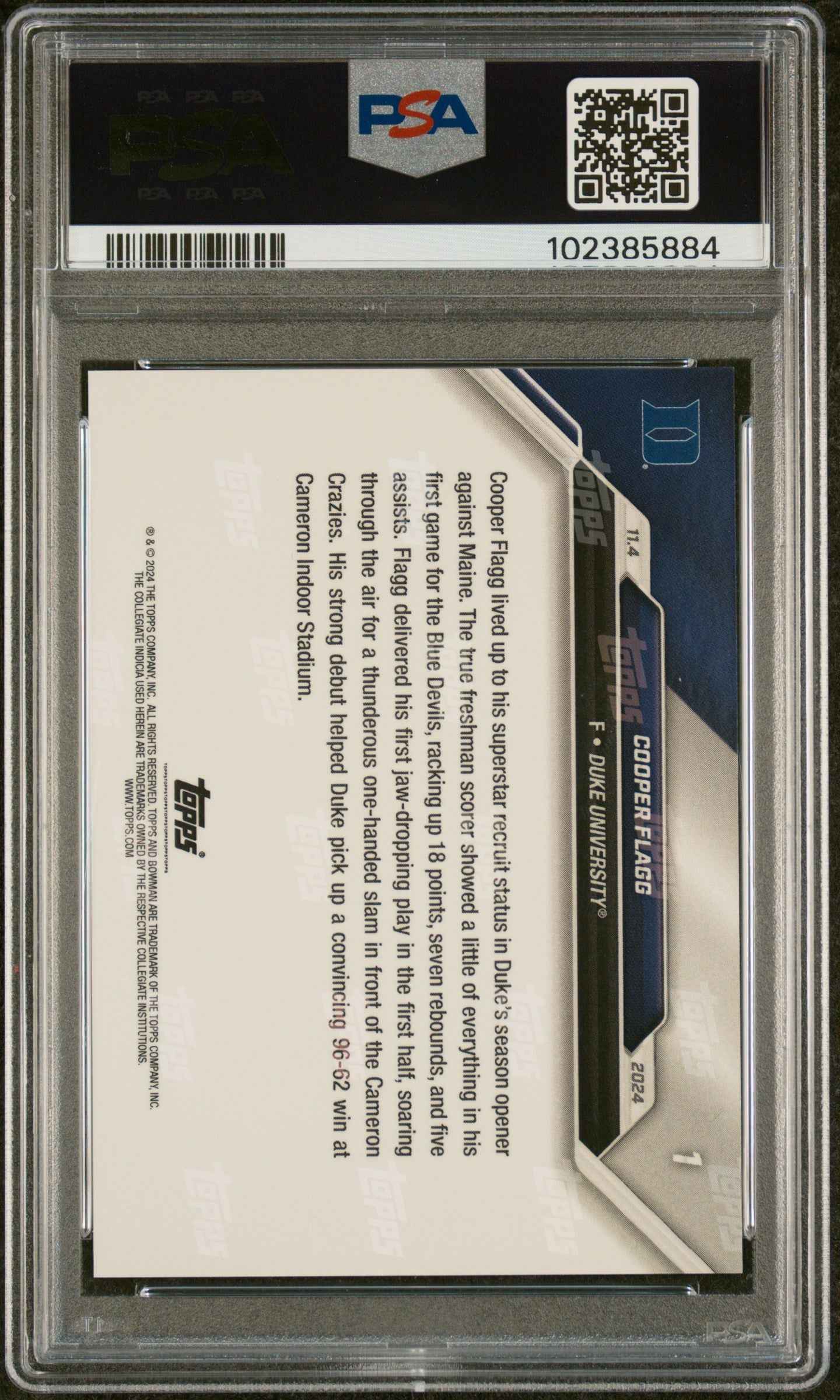 Graded 2024 Topps Bowman U Now Cooper Flagg #1 Superstar Recruit Makes Debut With Duke Rookie RC Basketball Card PSA 10 Gem Mint
