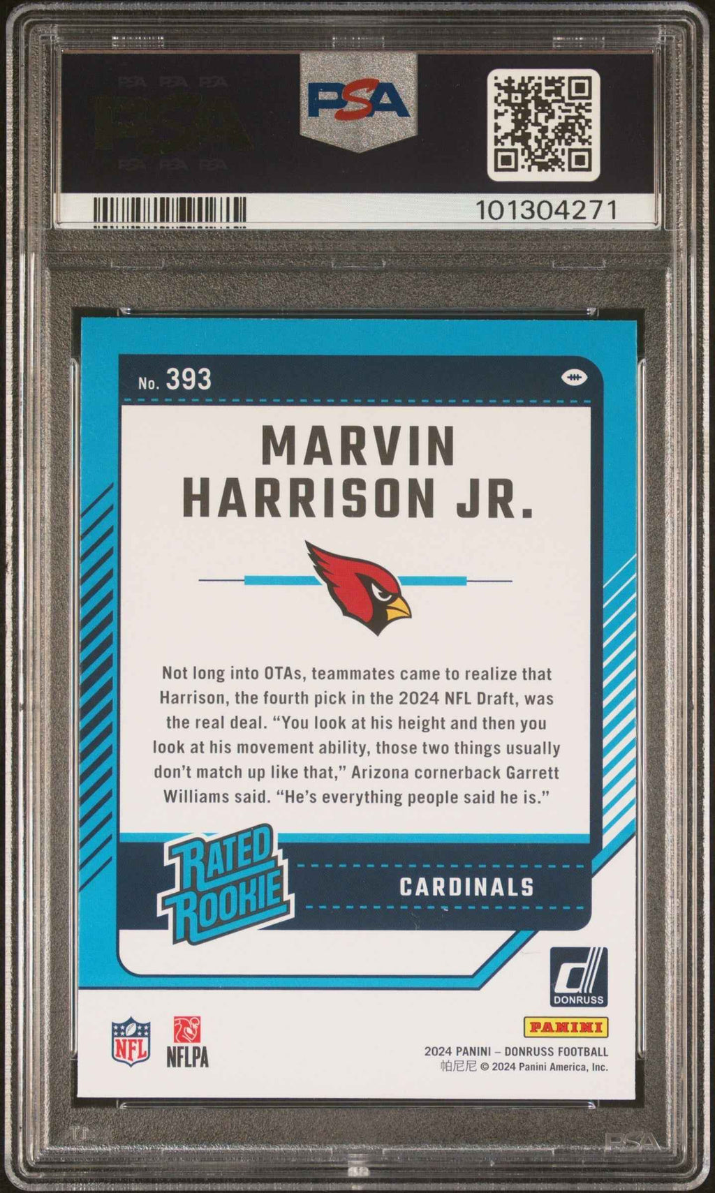 Graded 2024 Panini Donruss Marvin Harrison Jr #393 Rookie RC Football Card PSA 10 Gem Mint