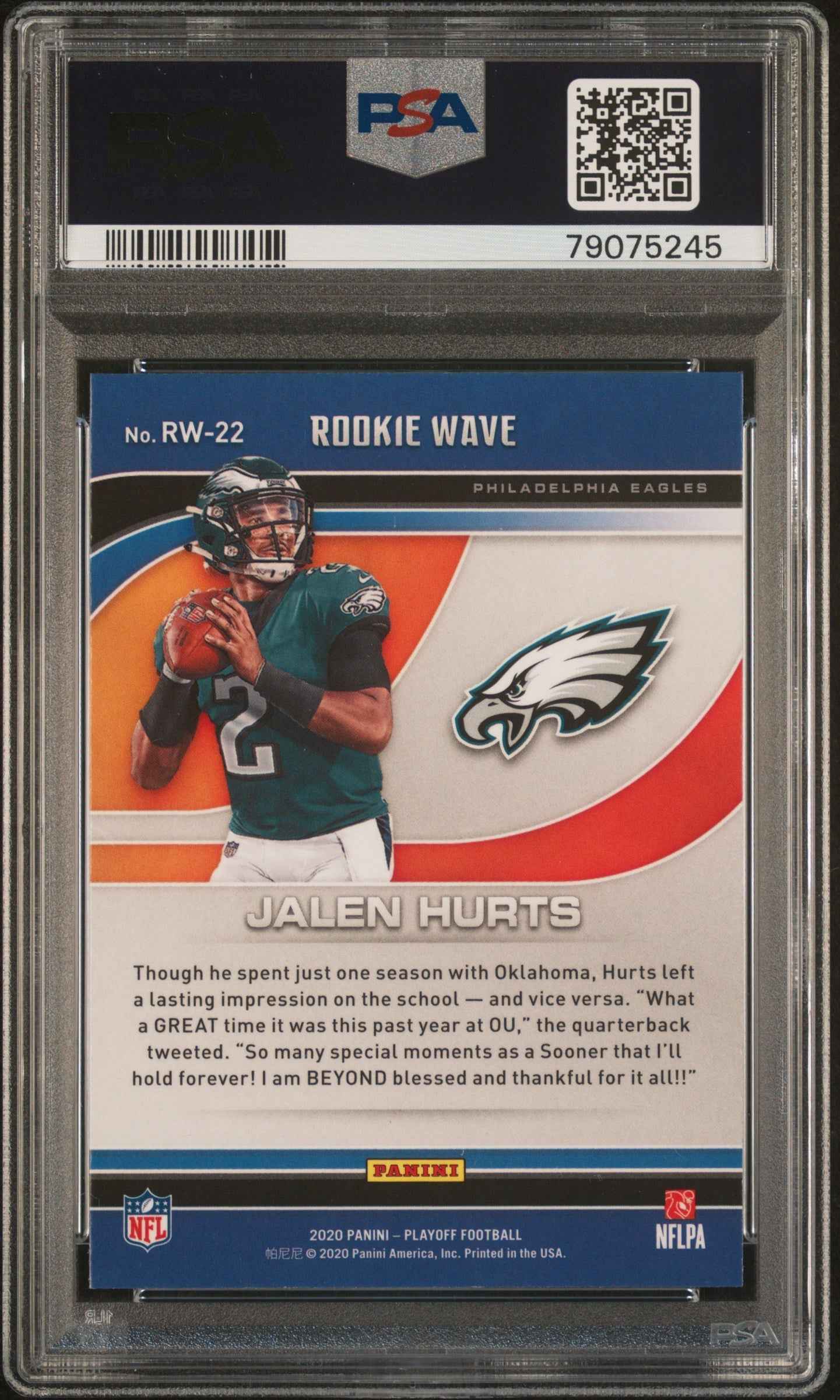 Graded 2020 Panini Playoff Jalen Hurts #RW22 Rookie Wave Rookie RC Football Card PSA 10 Gem Mint