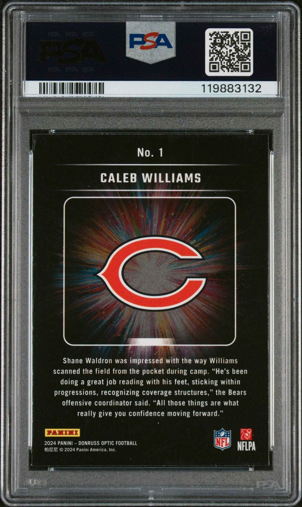 Graded 2024 Panini Donruss Optic Caleb Williams #1 Light It Up Rookie RC Football Card PSA 10 Gem Mint