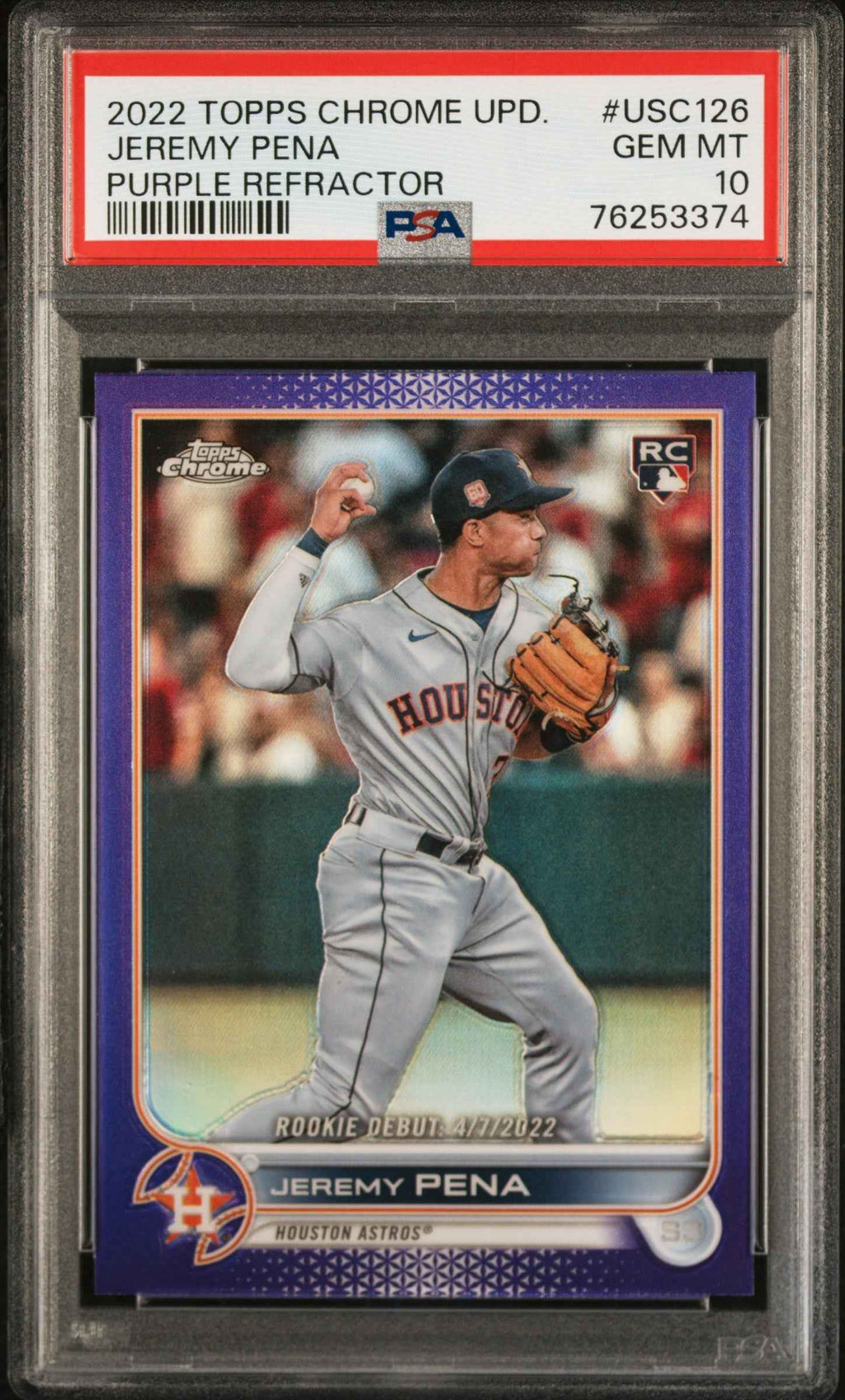 Graded 2022 Topps Chrome Update Jeremy Pena #USC126 Purple Refractor Rookie RC Baseball Card PSA 10 Gem Mint
