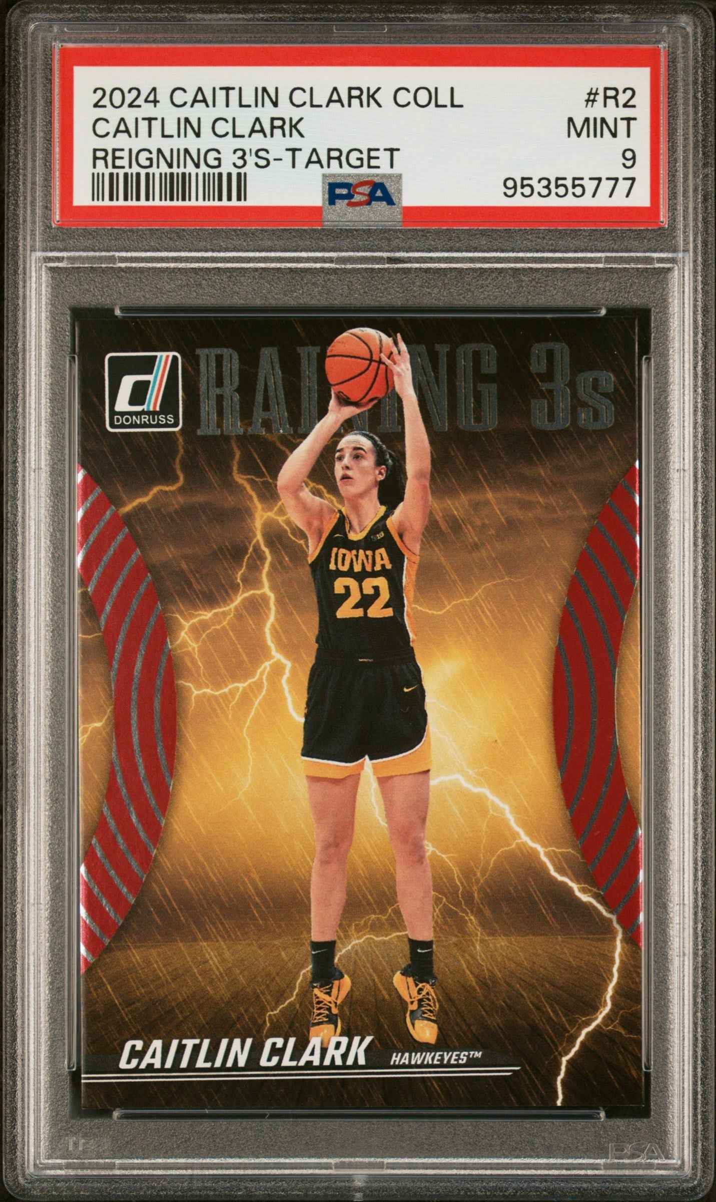 Graded 2024 Panini Caitlin Clark Collection Caitlin Clark #R2 Reigning 3's Target Rookie RC Basketball Card PSA 9 Mint