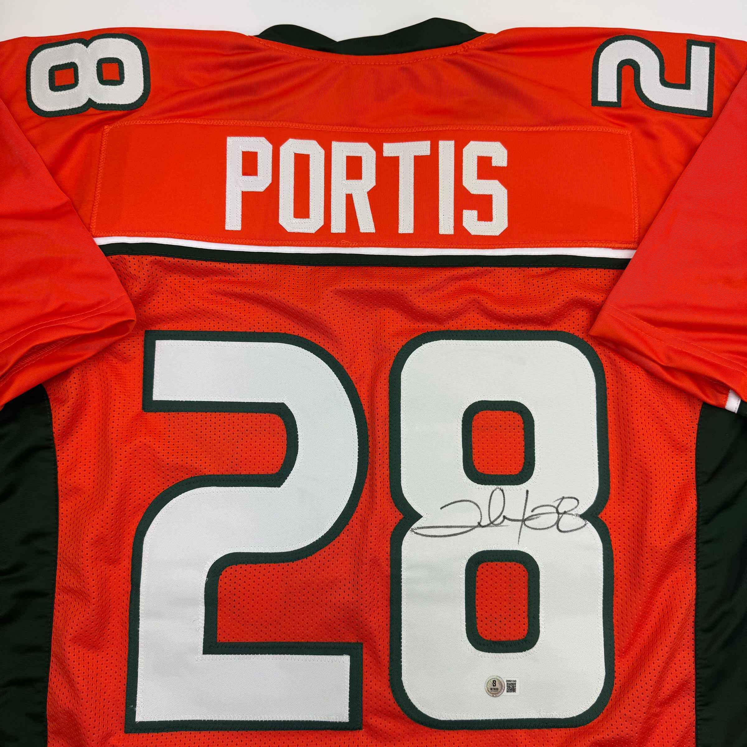 Autographed/Signed Clinton Portis Miami Orange College Football Jersey Beckett BAS COA
