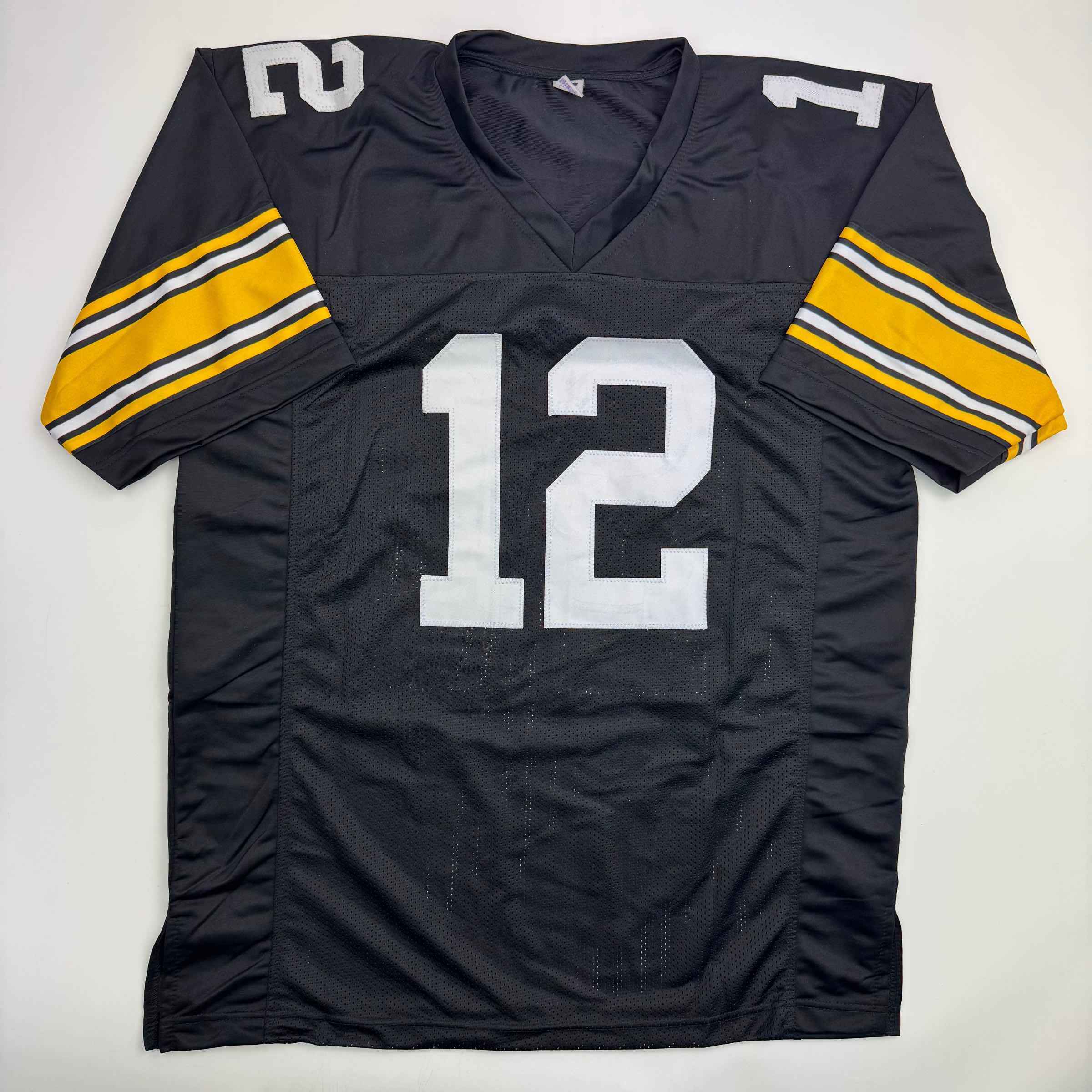 Autographed/Signed Terry Bradshaw Pittsburgh Black Football Jersey Beckett BAS COA