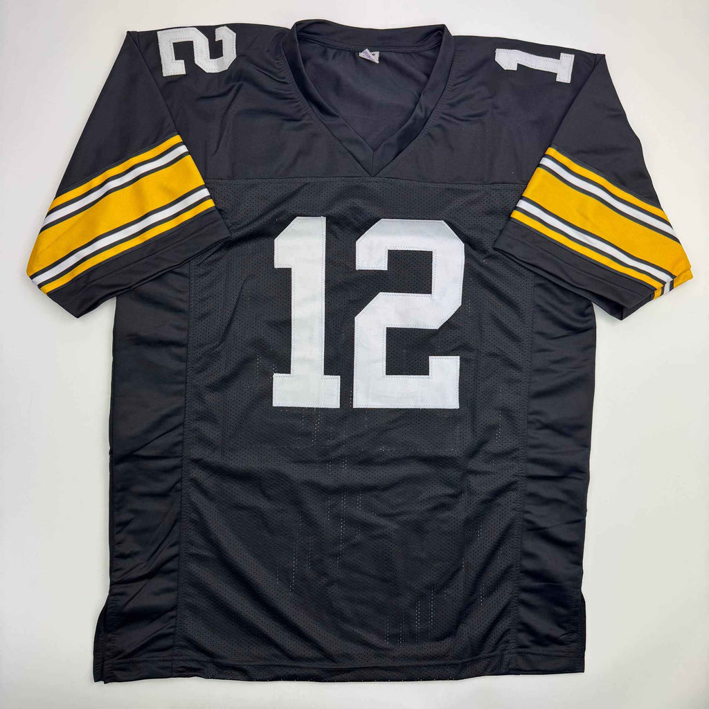Autographed/Signed Terry Bradshaw Pittsburgh Black Football Jersey Beckett BAS COA