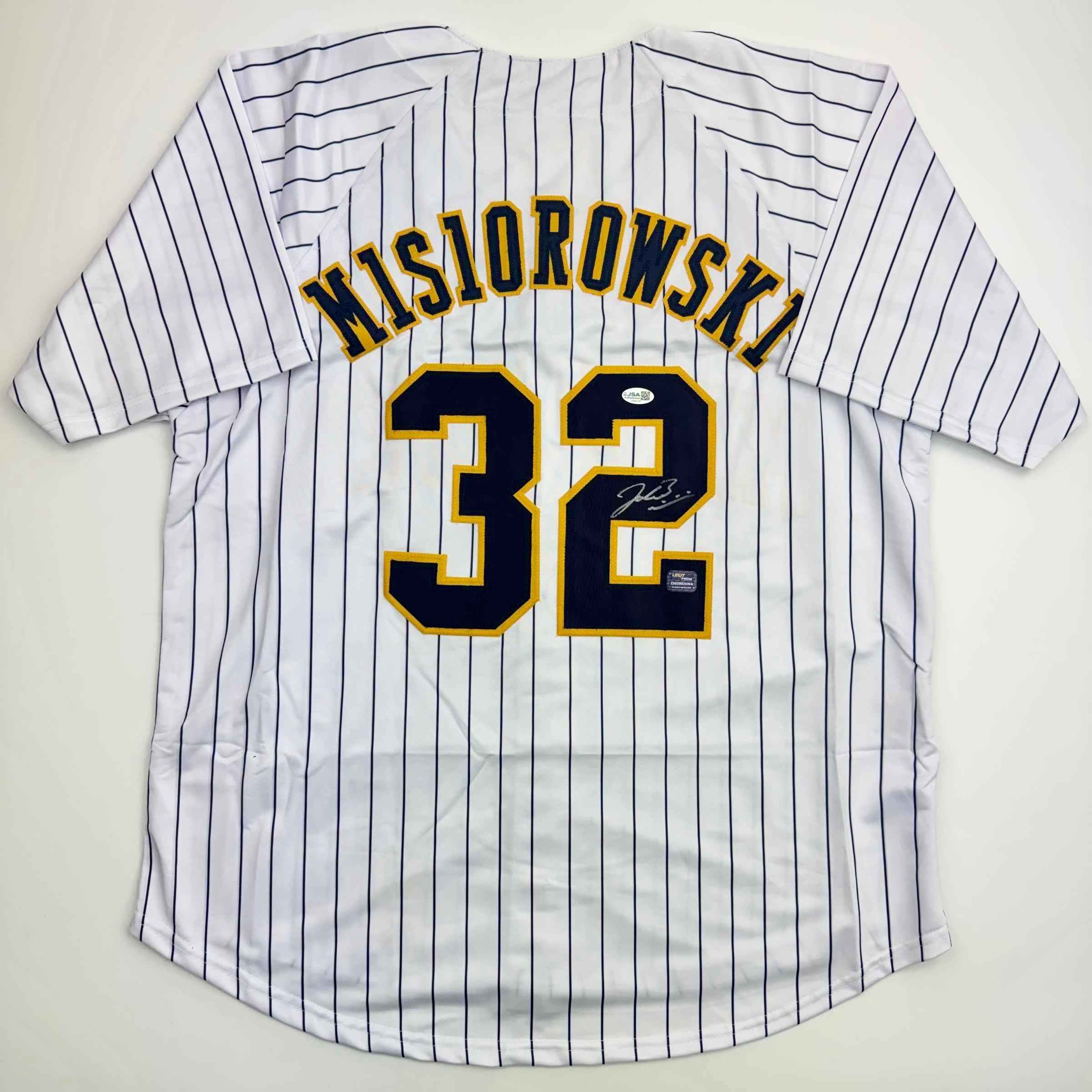 Autographed/Signed Jacob Misiorowski Milwaukee Pinstripe Baseball Jersey JSA COA
