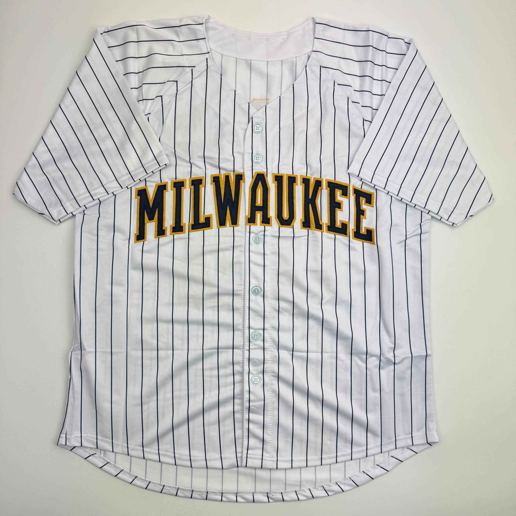 Autographed/Signed Jacob Misiorowski Milwaukee Pinstripe Baseball Jersey JSA COA